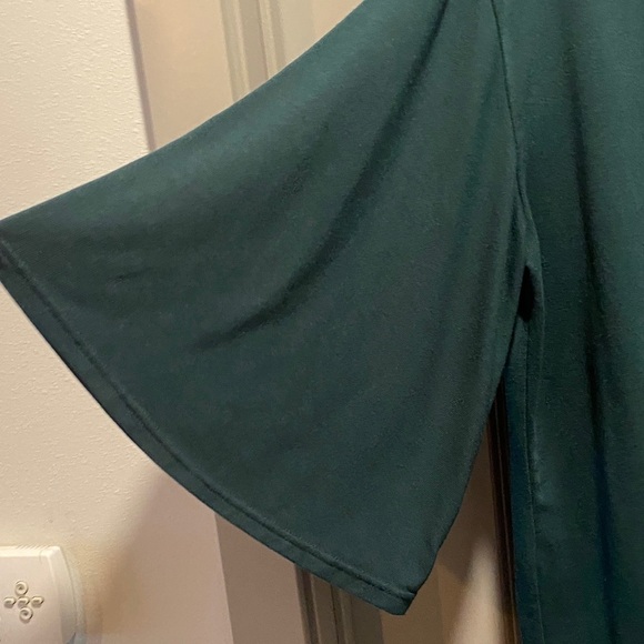Amaryllis Dark Green Bell Sleeve Top | Plus Size 2X | Feminine & Versatile - Picture 3 of 6